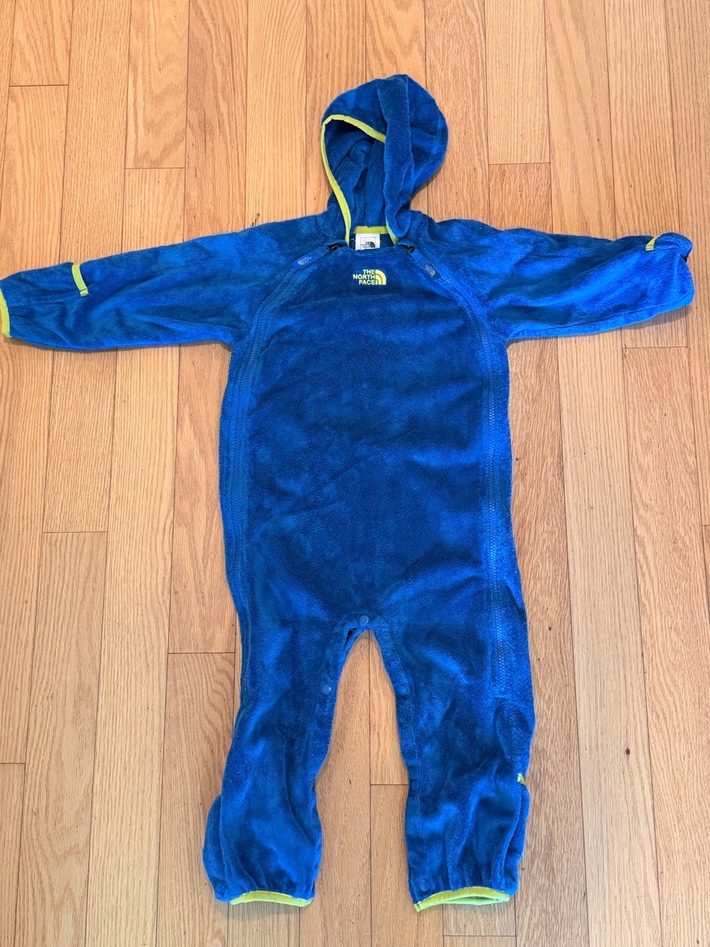 The North Face Blue Kids Fleece One-Piece with Lime Trim
